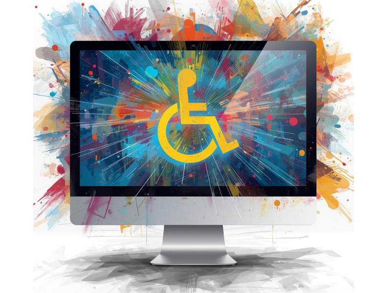 computer monitor with universal accessibility symbol exploding from the screen